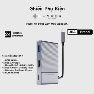 Cổng chuyển hyperdrive gen2 6in1 usb c hub for macbook/ipad pro/pc/devices - g206