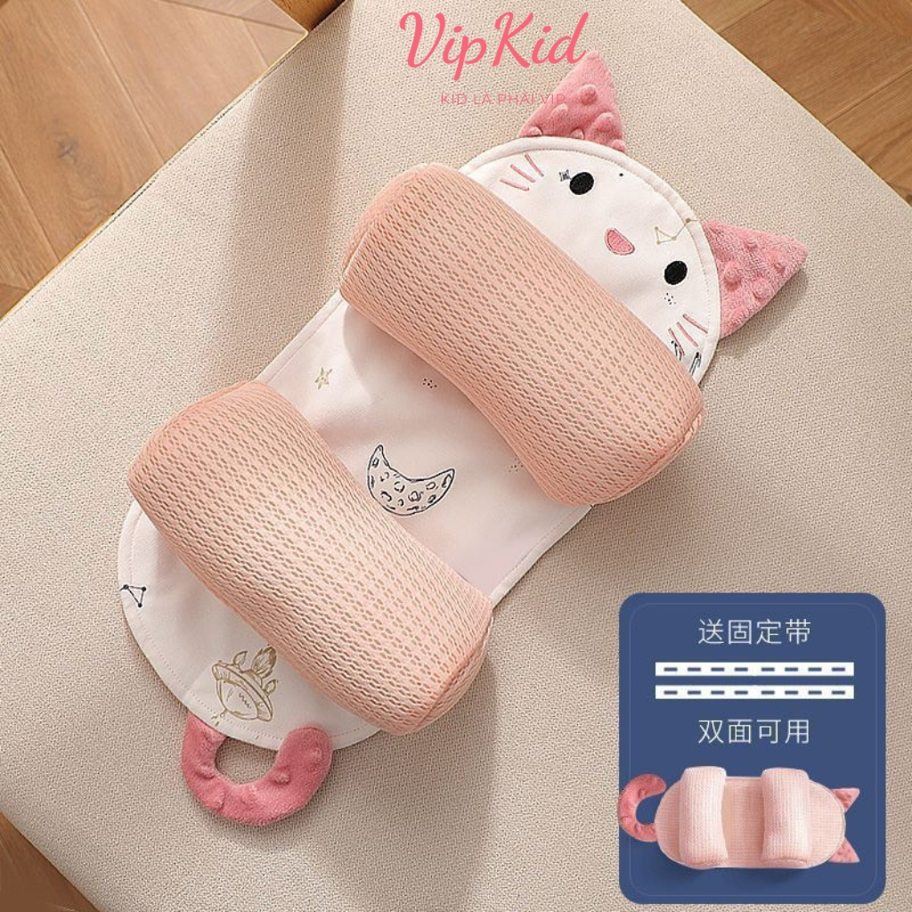 Gối định hình đầu cho bé chống bẹp đầu làm gối chặn cho trẻ sơ sinh chất xô muslin Vipkid chống méo đầu gối cao su non
