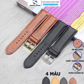 (FOM ĐỘN)Dây Đồng Hồ Da Bò Trơn Songhan Leather Kèm Khoá Kim, Chốt Thông Minh, Nhiều SIZE Bảo Hành 6 Tháng