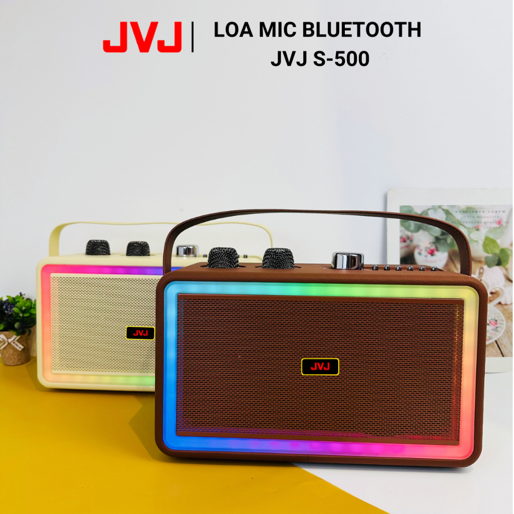 Loa karaoke bluetooth 2 Mic S500 JVJ Không Dây, Công Suất 20W, Âm Thanh Sống Động, Đèn Nháy Theo Nhạc - BH 6 Tháng