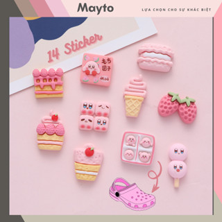 Bộ 14 Sticker, Charm 3D chủ đề bánh mochi DIY Mayto nhựa cứng gắn Dép Cross, Dép Sục, Cá Sấu JB-71