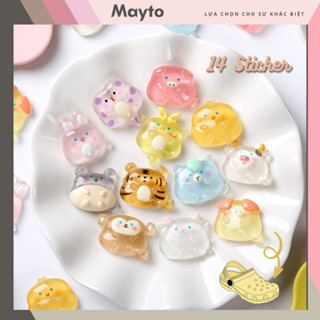  Bộ 14 Sticker Charm 3D chủ đề con vật nhựa bóng DIY gắn Dép Dép Sục Cá Sấu Mayto JB-47 