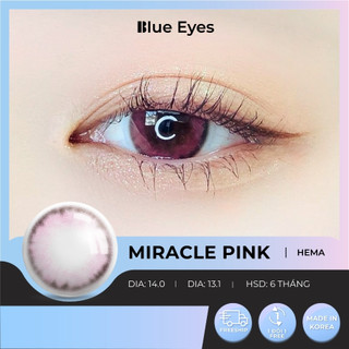 Kính áp tròng Miracle Pink Blue Eyes, dòng lens cận sử dụng sáu tháng, giãn tròng vừa, màu hồng phấn phối xám MIR-PK