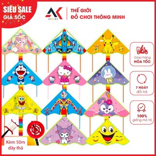 Diều Thả Dài 150cm Họa Tiết Hoạt Hình Siêu Nhân Công Chúa Doraemon Kèm Cuộn Dây Thả 50m Cho Bé