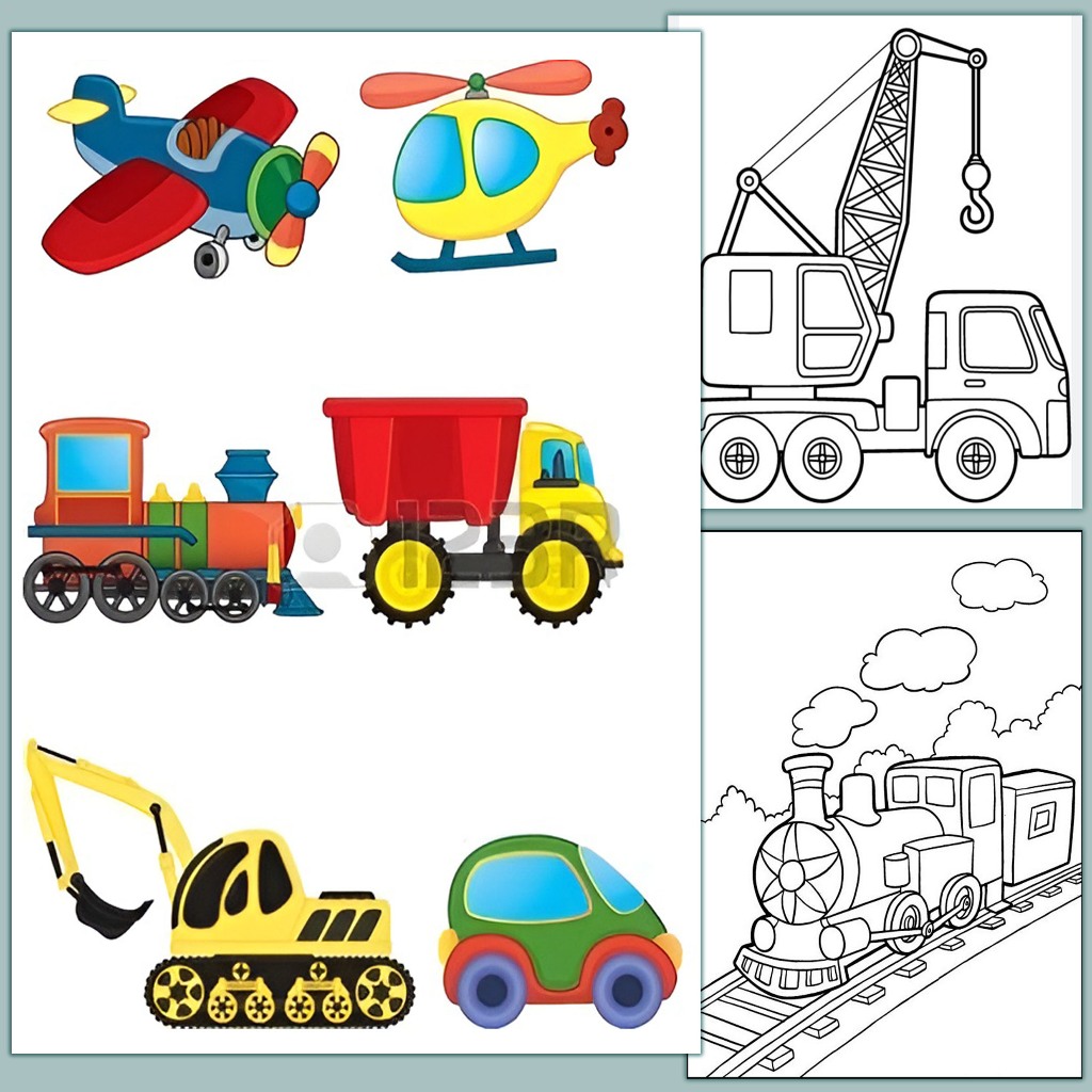 Tranh Tô Màu Cho Bé Chủ Đề Xe, Phương Tiên Giao Thông Bộ 50 Tranh Cho Bé Tập Tô Màu Sáng Tạo - Đồ chơi giấy