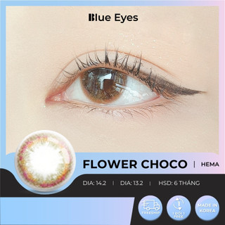Kính áp tròng Flower Choco Blue Eyes, dòng lens cận sử dụng sáu tháng, giãn tròng vừa, màu nâu tây vân hoa hồng FLO-CH