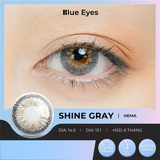 Kính áp tròng Shine Gray Blue Eyes, dòng lens make up có độ cận sử dụng sáu tháng, giãn tròng vừa, màu xám tây SHI-GR