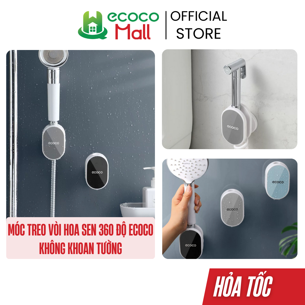 Móc Treo Vòi Hoa Sen 360 Độ Ecoco Không Khoan Tường | Móc Treo Chổi, Vòi Xịt, Cài Đồ Dùng Đa Năng Cao Cấp Mẫu Mới Qh