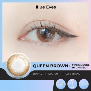Kính áp tròng Queen Brown Blue Eyes, dòng lens thở sử dụng sáu tháng, giãn tròng to, màu nâu tây QUE-BR