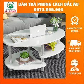 Bàn trà sofa phòng khách, bàn trà gỗ 2 tầng cao cấp phong cách Bắc Âu