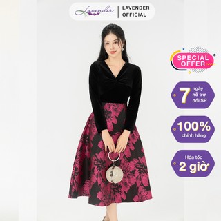 Đầm công sở thiết kế LAVENDER FASHION chất nhung phối tafta sang chảnh D2968