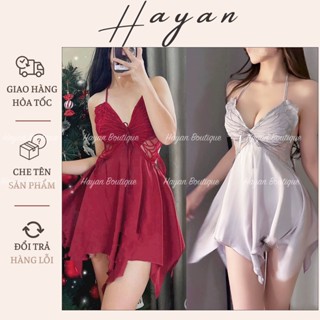  HT69 Váy ngủ sexy phối ren cánh bướm kèm ĐỆM LÓT đồ ngủ lụa dáng xoè tôn dáng HT69 