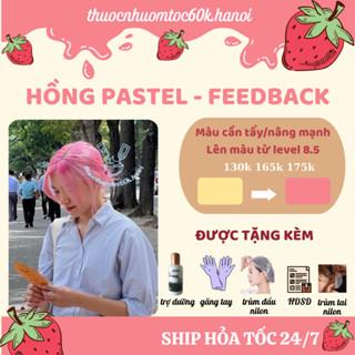 Thuốc nhuộm tóc màu Hồng Pastel kèm oxy trợ dưỡng găng tay