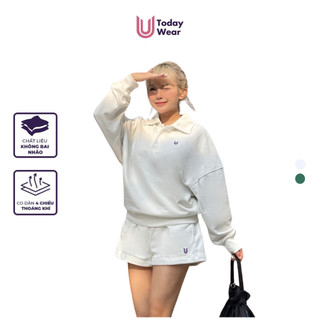 Áo nỉ Basic Sweater cổ POLO cài nút form rộng hàng cao cấp Today U Wear
