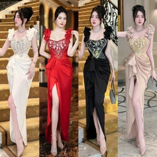 Đầm dạ hội nhúng eo đính đá siêu sang-TK TẶNG KÈM HOA TAI THỜI TRANG
