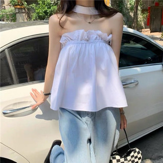 Áo ống cổ dây kiểu yếm choàng cổ hở vai nhún bèo quyến rũ