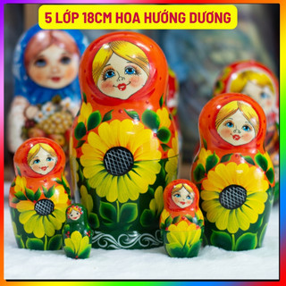 Bộ búp bê nga matryoshka 5 lớp 18cm hoa hướng dương cực đẹp và dễ thương, quà tặng rất đẹp và ý nghĩa