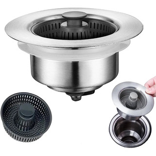 Bộ Lọc Rác Bồn Rửa Bát 3 In 1 Ngăn Mùi Hôi Côn Trùng Nút Chặn Thoát Nước, Khay Giỏ Lọc Thức Ăn Thừa Đa Năng