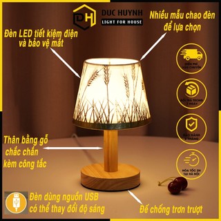 Đèn ngủ để bàn trang trí phòng ngủ đế gỗ chao vải DN006