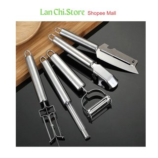 Bộ dao gọt bào vỏ rau củ trái cây set 5 món dao đa năng cắt gọt, chất liệu thép không gỉ