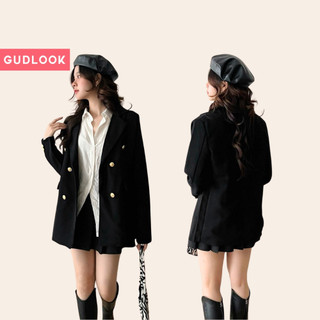 Áo Blazer Nữ 6 Cúc Có Độn Vai GUDLOOK Dáng Rộng Khoác Ngoài