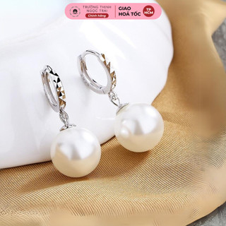 Bông tai bạc 925 đính hạt ngọc trai trắng 9ly - ngọc trai trường thịnh