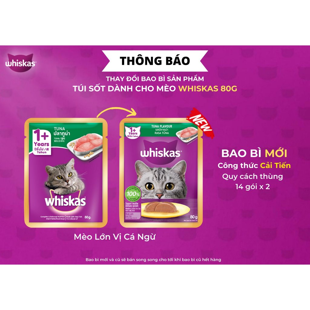 28 gói sốt mèo whiskas vị cá ngừ 80gr