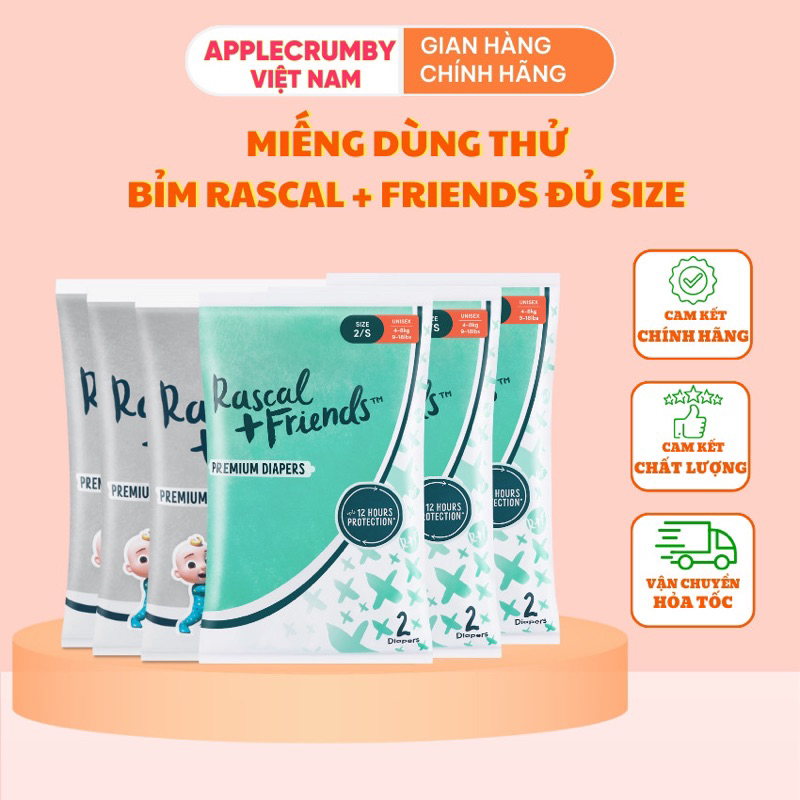 Tã/bỉm dùng thử Rascal + Friends Đủ Size NB/S/M/L/XL - 1 miếng