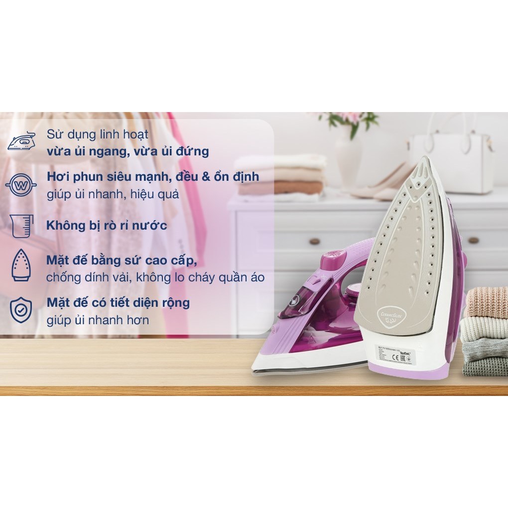 Bàn ủi hơi nước Tefal Easy Steam FV1955E0 1400W - Hàng Chính Hãng / Bảo Hành 02 Năm