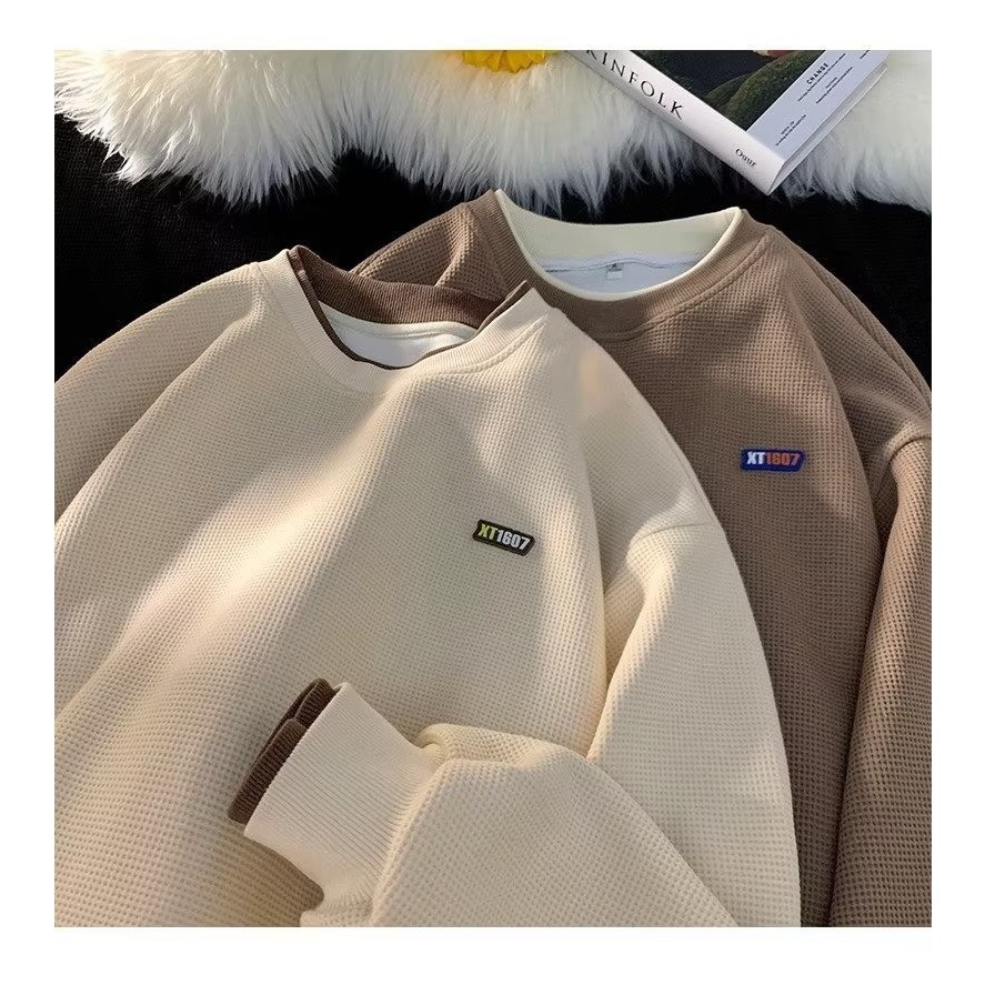 Áo Sweater Unisex Unisex Áo Sweater Phối Layer Nam Nữ Form Rộng Chất Tổ Ong Phong Cách Ulzzang