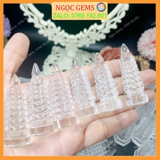 Tháp văn xương mini đá thạch_anh trắng dùng trang trí bàn làm việc, giúp thi cử đỗ đạt, công danh thuận lợi
