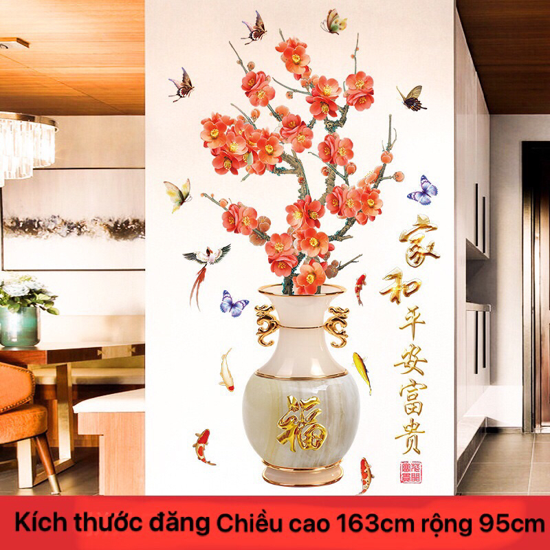 {Size lớn} Decan dán tường bình hoa đào.