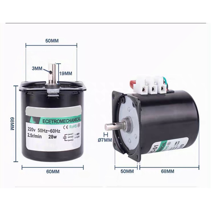 Mô Tơ Giảm Tốc Điện Áp 220v Quay Trống Drum Filter Công Suất 28w