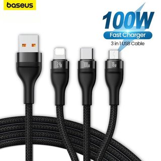 Cáp sạc nhanh 3 đầu baseus cb000002 one-for-three fast charging data cable usb to m+l+c 100w