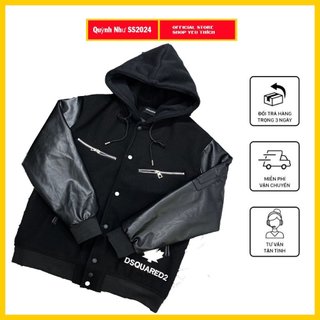 Áo khoác bomber icon , áo bomber có mũ chất dạ phối da cao cấp