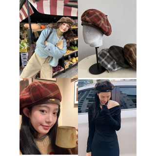 Mũ nồi Beret, Dạ Len, Kẻ caro dành cho nữ mùa Thu Đông phong cách Nhật Bản, xinh xắn Hottrend 2023 MU05