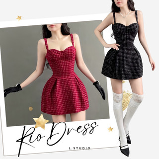 RIO - Đầm tweed thun cúp ngực tròn ôm eo tùng xếp xoè xinh xắn trẻ trung