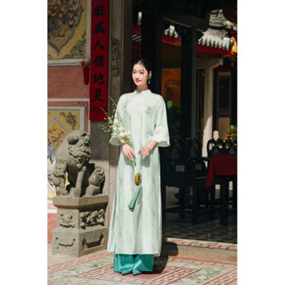   XÉO XỌ  Set áo dài Khổng Đào chất liệu lụa tơ tằm dáng suông tay lửng hoạ tiết 