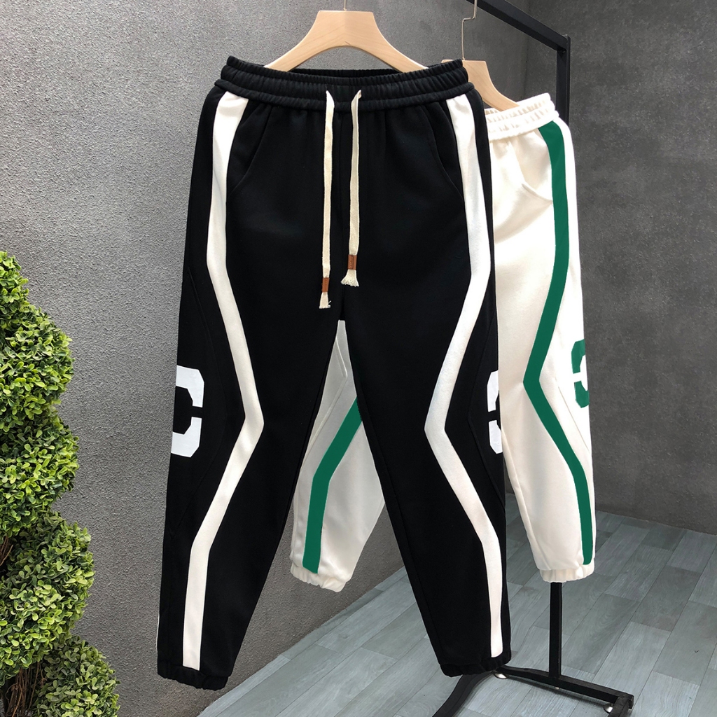 Quần Thể Thao Nam Dài Chữ C, Quần Ống Rộng Nam  Cao Cấp Màu Đen - Dino store