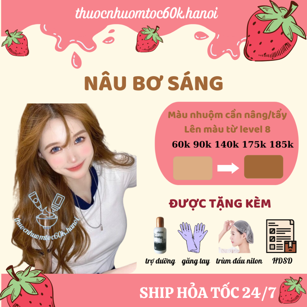   Nâng Tẩy  Thuốc nhuộm tóc Nâu Bơ Sáng Nâu Vàng Bơ kèm trợ dưỡng găng tay mũ chụp 