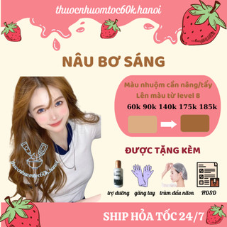 [Nâng/Tẩy] Thuốc nhuộm tóc Nâu Bơ Sáng/Nâu Vàng Bơ kèm trợ dưỡng găng tay mũ chụp