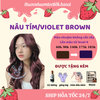 Thuốc nhuộm tóc màu Nâu Tím Trà, Nâu Tím kèm oxy trợ dưỡng găng tay