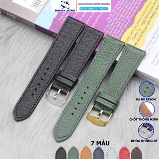 ( FORM MỎNG ) Dây Da Đồng Hồ, Dây Da EpSom Songhan Leather Khoá Kim, Chốt Thông Minh,BH 6 Tháng