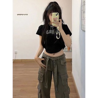 Áo thun croptop,áo phông ngắn tay nữ dáng ngắn UNBDN SLAB cổ tròn màu đen chất cotton co giãn gợi cảm tôn dáng