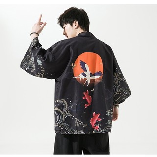 Áo khoác kimono haori happi hình cá chép và chim hạc