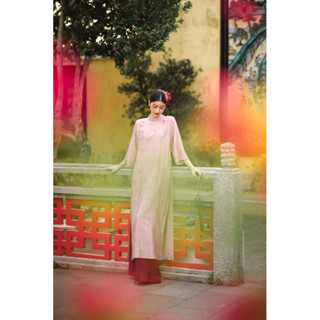   XÉO XỌ  Set áo dài Nhu Điệp 100% chất liệu lụa tơ tằm dáng suông tay lửng hoạ tiết 