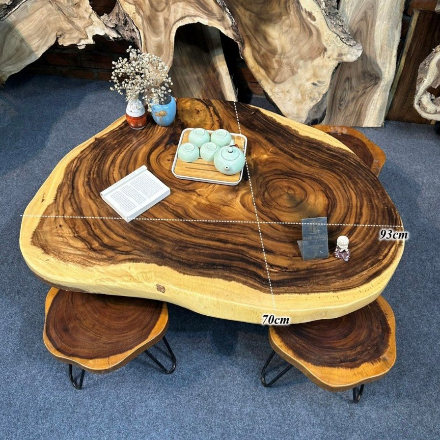 Mặt Bàn Tròn Gỗ Me Tây Nguyên Tấm Tự Nhiên Size To