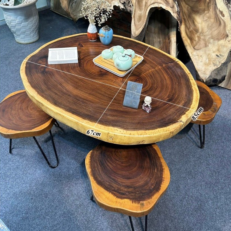 Mặt Bàn Tròn Gỗ Me Tây Nguyên Tấm Tự Nhiên Size To