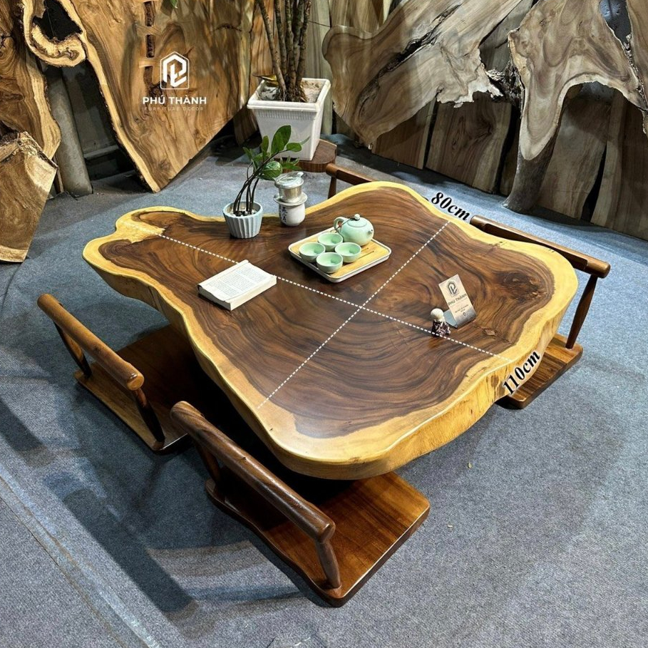 Mặt Bàn Tròn Gỗ Me Tây Nguyên Tấm Tự Nhiên Size To