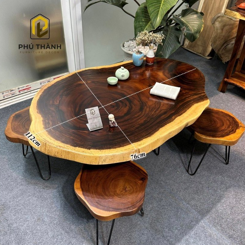 Mặt Bàn Tròn Gỗ Me Tây Nguyên Tấm Tự Nhiên Size To